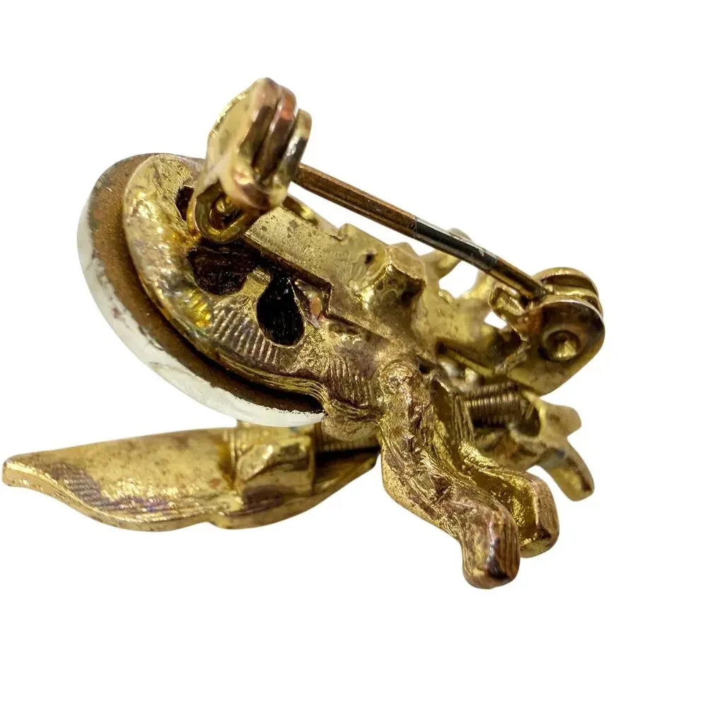 vintage antique gold tone Trembler Brooch flying insect jewelry pin rhinestones
